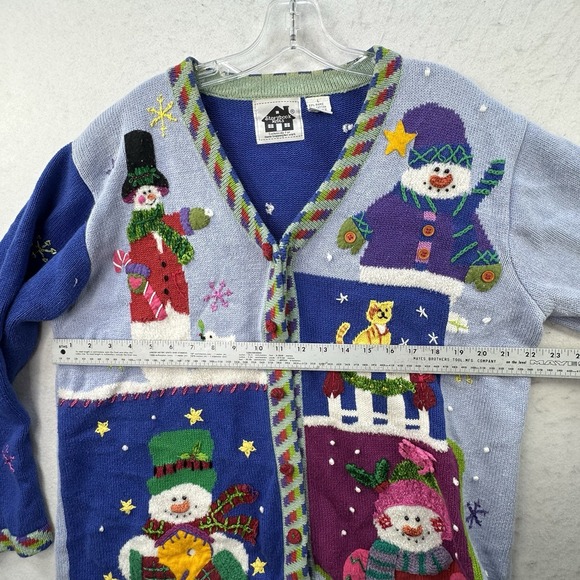 VTG Storybook Knits Christmas Sweater Cardigan Women Large Grannycore Ramie Cat - Picture 5 of 12